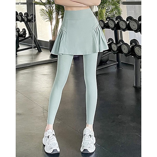 Damen Einfarbig Lässiger Rock Tennisrock mit Leggings Seitentaschen Schnelltrocknend Tennis Golfspiel Pickleball Unterteile Leichte Kaffee Schwarz Grün Spandex Tennisbekleidung Image