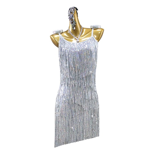 Latin Salsa Tanzkleid Quaste Pailletten Damen Rumba Chacha Performance Party Kostüm ärmellos Image