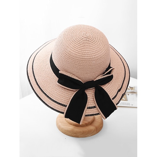 Strohhut mit Schleife für Damen – faltbar für einfaches Tragen, stylischer Sonnenhut mit schwarzen Schleifendetails, perfekt für den Strand, den Urlaub und sommerliche Outdoor-Aktivitäten Image