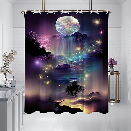 Duschvorhang mit Haken 180cm180cm Polyester waschbar wasserdicht Muster Badezimmer Badewannen Deko Küste Ozean Strand Image