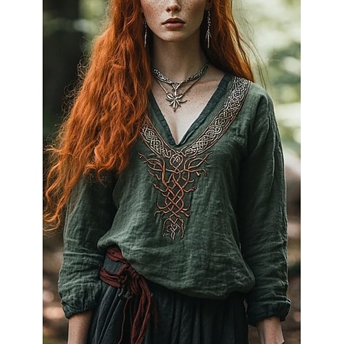 Damen Bluse Blumen Grafik Geometrisch Bohemien Vintage Täglich Dreiviertelarm Rundhalsausschnitt U-Boot-Ausschnitt Normale Oberteile Täglich Ferien Urlaubskleidung Druck Salbeigrün Sommer Frühling