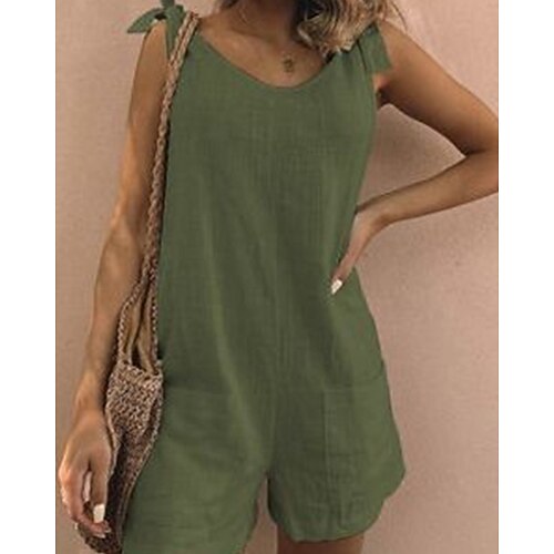 Damen Normal Baumwoll-Leinen-Hose Streetwear Einfarbig Ärmellos V Ausschnitt Tasche Straße Täglich Normale Passform Weiß Gelb Armeegrün Sommer Image