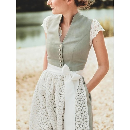 Oktoberfest Kleid Dirndl Trachtenkleider Dienstmädchen Bayerisch Deutsch Wiesn Damen Stoff im traditionellen Stil Kleid Schürze Ohne Bluse Image