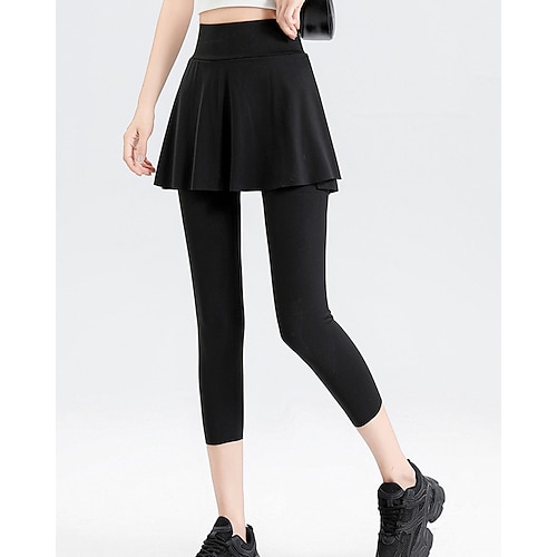 Damen Einfarbig Lässiger Rock Tennisrock mit Capri-Leggings Seitentaschen Geteilt Schnelltrocknend Tennis Golfspiel Pickleball Unterteile Schwarz Braun Grau Spandex Tennisbekleidung Image