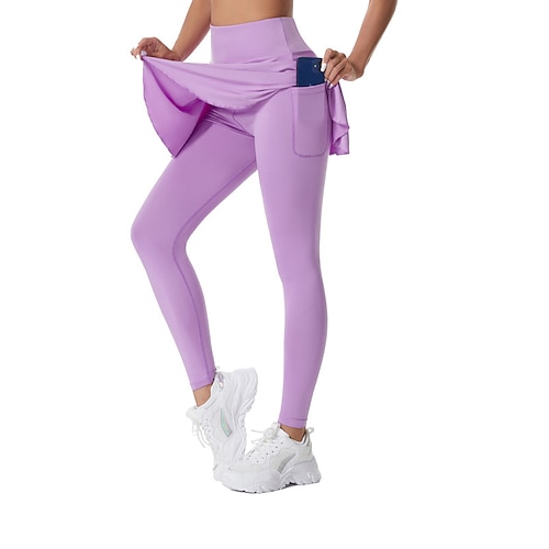 Damen Einfarbig Lässiger Rock Tennisrock mit Leggings Plissiert Seitentaschen Schnelltrocknend Tennis Golfspiel Pickleball Unterteile Schwarz Weiß Purpur Tennisbekleidung Image