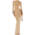 Robe longue tricotée élastique pour femmes, coupe cintrée, plissée, manches longues, robes de soirée