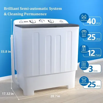 Compact Mini Twin Tub 32 lbs Washing Machine with Drying Rack& 10 Hangers, 20 lbs Washer Mini