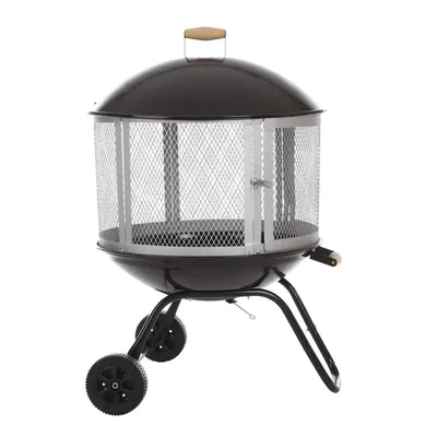 Fire Pit Bessemer Rolling Patio Fireplace Wooden Bonfire Porcelain Enamel Wood Burning with Wheels