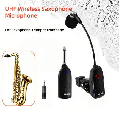 UHF Saxophone Wireless Microphone System Wireless Receiver Transmitter 50M Range Plug and Play for
