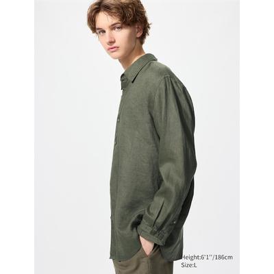 Uniqlo - 100% Premium Linen Shirt - Olive - XS
