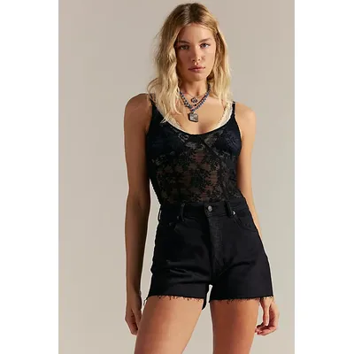 CRVY Bellarosa High-Rise Vintage Shorts by We The Free at Free People in Harper Black Shred, Size: 30