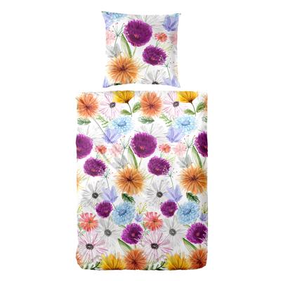 Bettwäsche PRIMERA "Mako-Satin-Bettwäsche Summer Time", lila, B/L: 155cm x 220cm, , Mako-Satin, B/L: 80cm x 80cm, Mako-Satin, Obermaterial: 100% Baumwolle, Bettwäsche, mit bunten Blumen Image