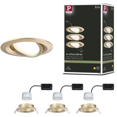 PAULMANN LED Einbauleuchte "LED Einbauleuchte Nova Coin rund 84mm 50 Coin Gold matt", gold (goldfarben), 3 flammig, Ø 8,4cm H: 2,2cm, 3 St., Lampen Image