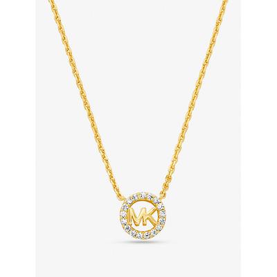 Michael Kors Fulton Precious-Metal Plated Sterling Silver Pavé Logo Charm Necklace Gold One Size