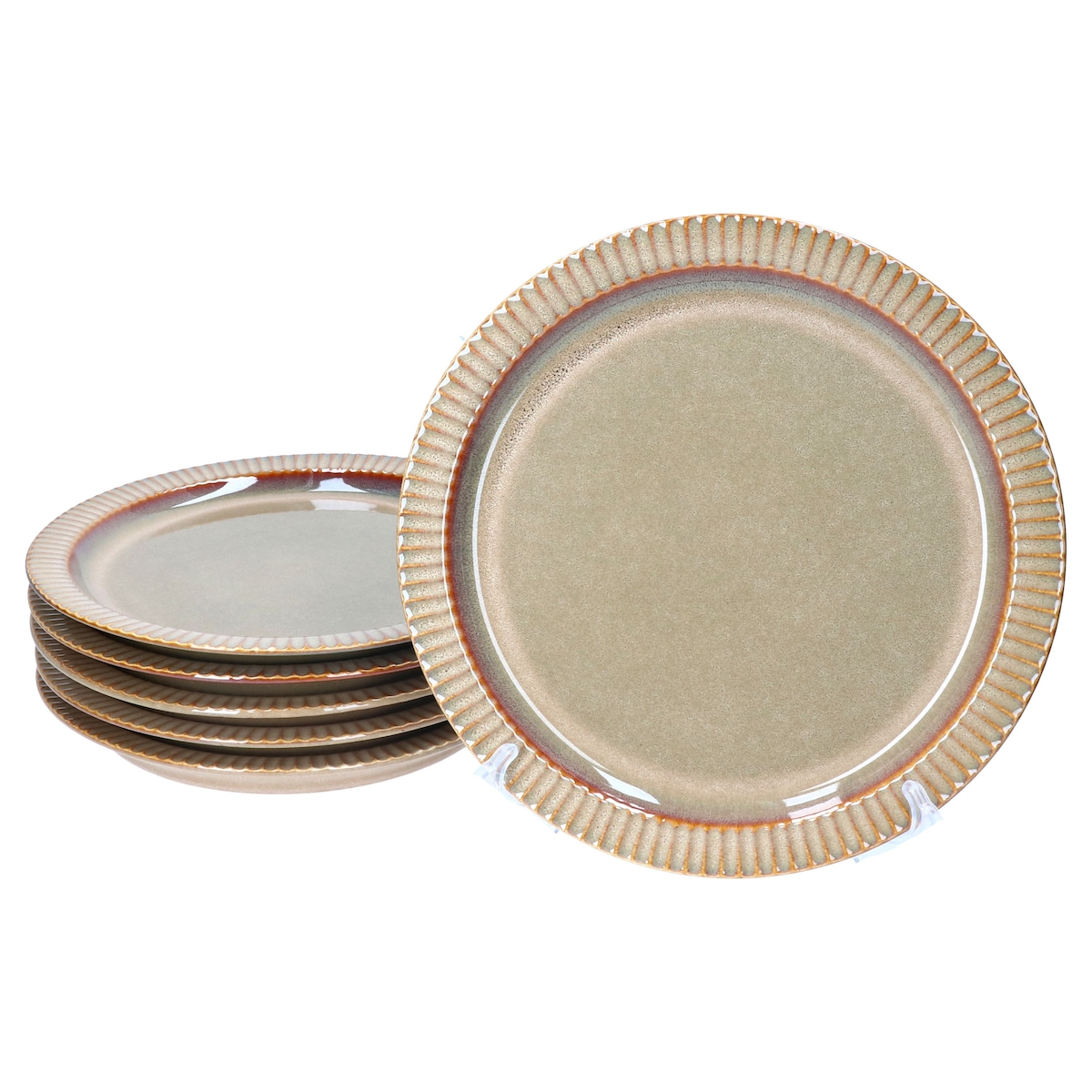 6er Set Speiseteller Bistro Ø 26,6 cm Steingut braun Rillen-Retro Image