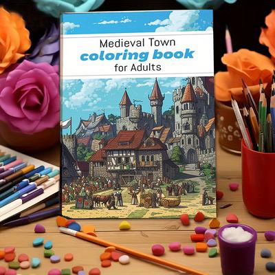 TEMU Medieval Town Adult Coloring Book: 22 Pages Of 14 And Up Image