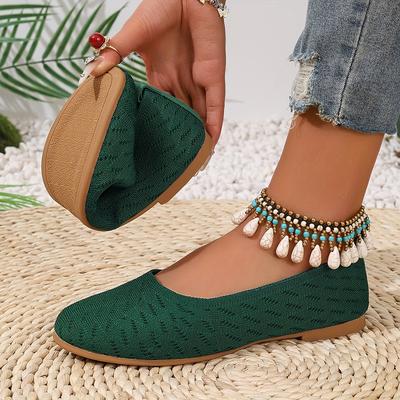 TEMU 1 Pair Of Elegant Women's Flats - Lightweight, Slip-on, Round Toe, Textured Knit Upper & Smooth Tpr Sole, Black Fabric , Ladies Shoes Image