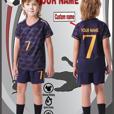 TEMU Personalized Custom Name- 's Football Kit, Jersey& Shorts Combo, Lightweight &breathable For Sports & Casual Wear, Outdoor Image