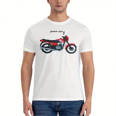 TEMU Men's Vintage 350 Motorcycle Graphic T-shirt - 100% Cotton Relaxed Fit Short Sleeve Crew Neck Tee, Retro Casual Summer Top With Durable Hot Transfer Print Image