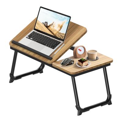 TEMU Soontrans Folding Table Laptop Stand, 5-stage Adjustable Tilt, With Drink Holder And Slot Design, Foldable Stand For Eating, Writing, Gaming, Working, Hardwood Material Image