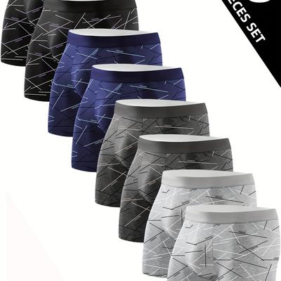 TEMU 8pcs Men's Athletic Boxer Briefs - Comfortable, Stretchy, Soft, And Stylish Long-seam Underwear For Fitness And , Athletic Underwear | Geometric Pattern Briefs | Stretchy Fabric Image