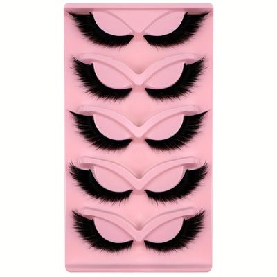 TEMU Ichickiss False Eyelashes 5 Pairs Set - Multiple Styles For Doll, Cat Eye, Cosplay & - Fluffy, Reusable Lashes With 13-15mm Length, Beginners & - Diverse Types Image