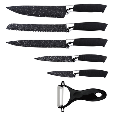 TEMU 6-piece Kitchen Knife Set, 5 Knives, 1 Peeler - Black Image