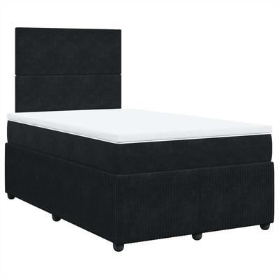TEMU Black Velvet Upholstered Box Spring Bed With Mattress & Mattress Topper - 120x200cm, Frame, Easy Assembly, Underbed Storage, Removable Washable Cover, Bedroom Furniture Image