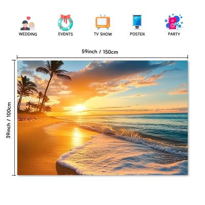 TEMU 1pc And Palm Tree Party Banner - Vibrant 2d Flat Printing, Polyester Material, Easy To Hang, Birthdays, Weddings, And , Holiday Decoration | Scene | Feature, Beach Accessories Image