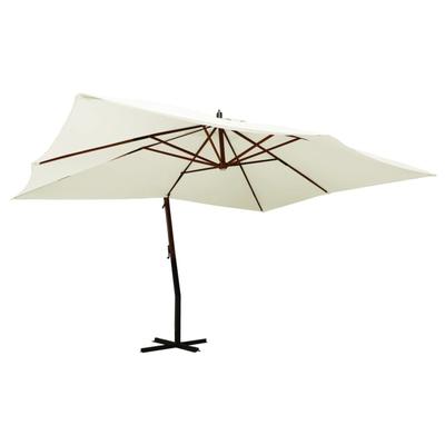 TEMU Cantilever Parasol With Wooden Pole 400x300cm Sand White Image