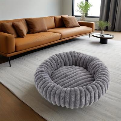 TEMU Soft & Cozy Plush Pet Bed For Small - Round, Warm Winter Nest With Soft Pp Mat, Fluffy In Pink, Beige, White & Gray, Machine Washable, , Pet Bed For Small Dogs Image