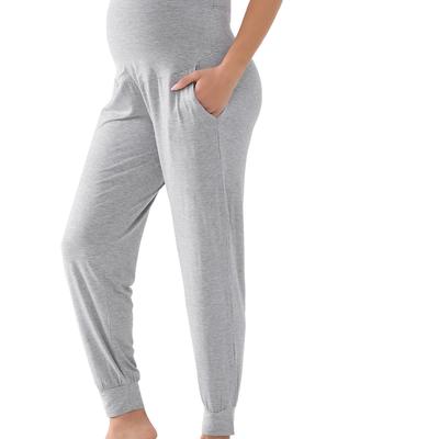 TEMU Women's High-waisted Maternity Harem Pants - Stretchy Elastic Belly Support, Straight-leg Pregnancy Pants For Spring/autumn, Machine Washable Black Workwear & Casual , Maternity Clothes Image