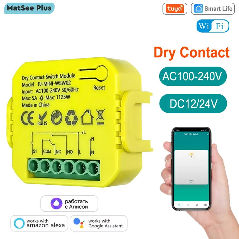 Smart Life Trockenkontakt-Relais WLAN-Modul Schalter Timer App-Fernbedienung 5A AC100-240V Unterstützt Alexa Google Home Image