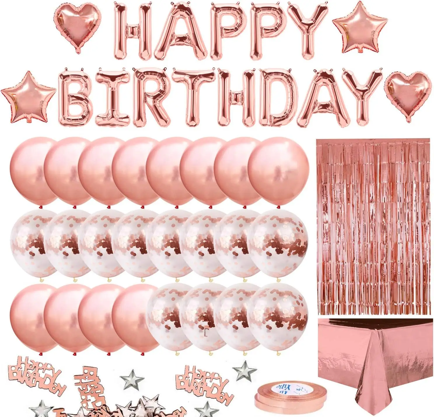 Roségoldene Geburtstagsparty-Dekoration, alles Gute zum Geburtstag, Banner, Roségold, Fransen, Vorhang, Folie, Tischdecke Image