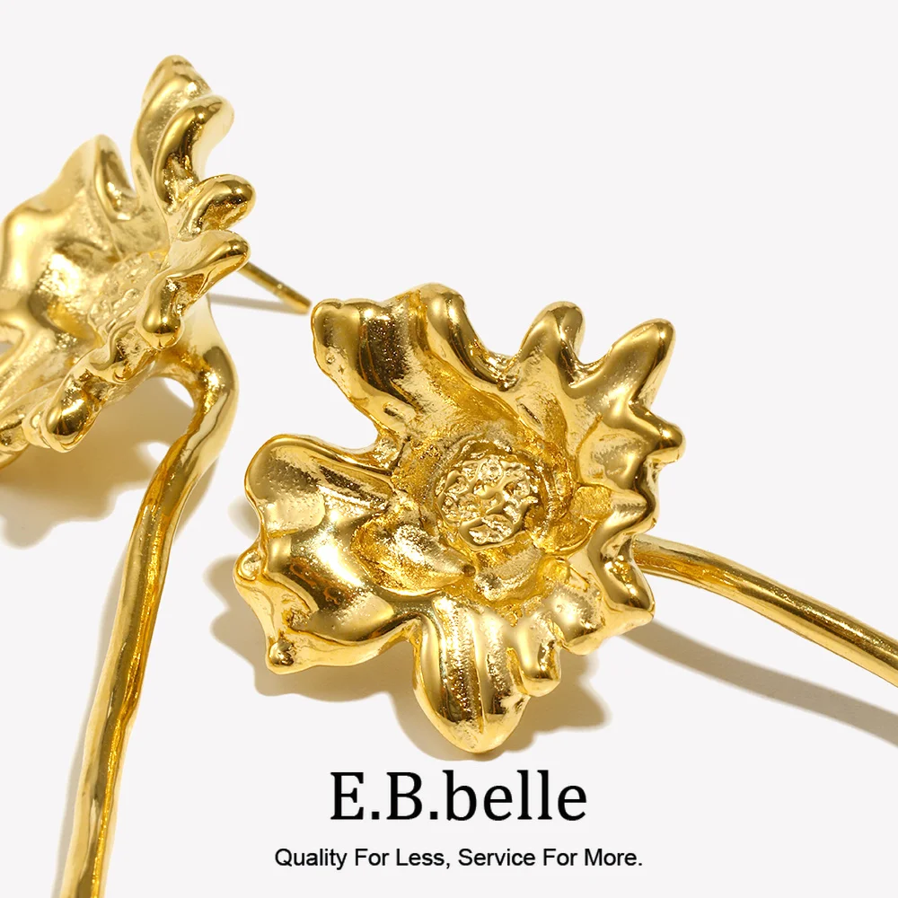 E.B.belle PVD-beschichtete einzigartige A-Blumen-Ohrstecker im Vintage-Stil, Edelstahl, für Damen, Party, Hochzeit, wasserdichter Ohrschmuck