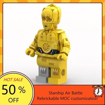 MOC Raum Schlacht Helm Serie C-3PO megafigure Modell Bausteine Technologie Ziegel DIY Kreative Image