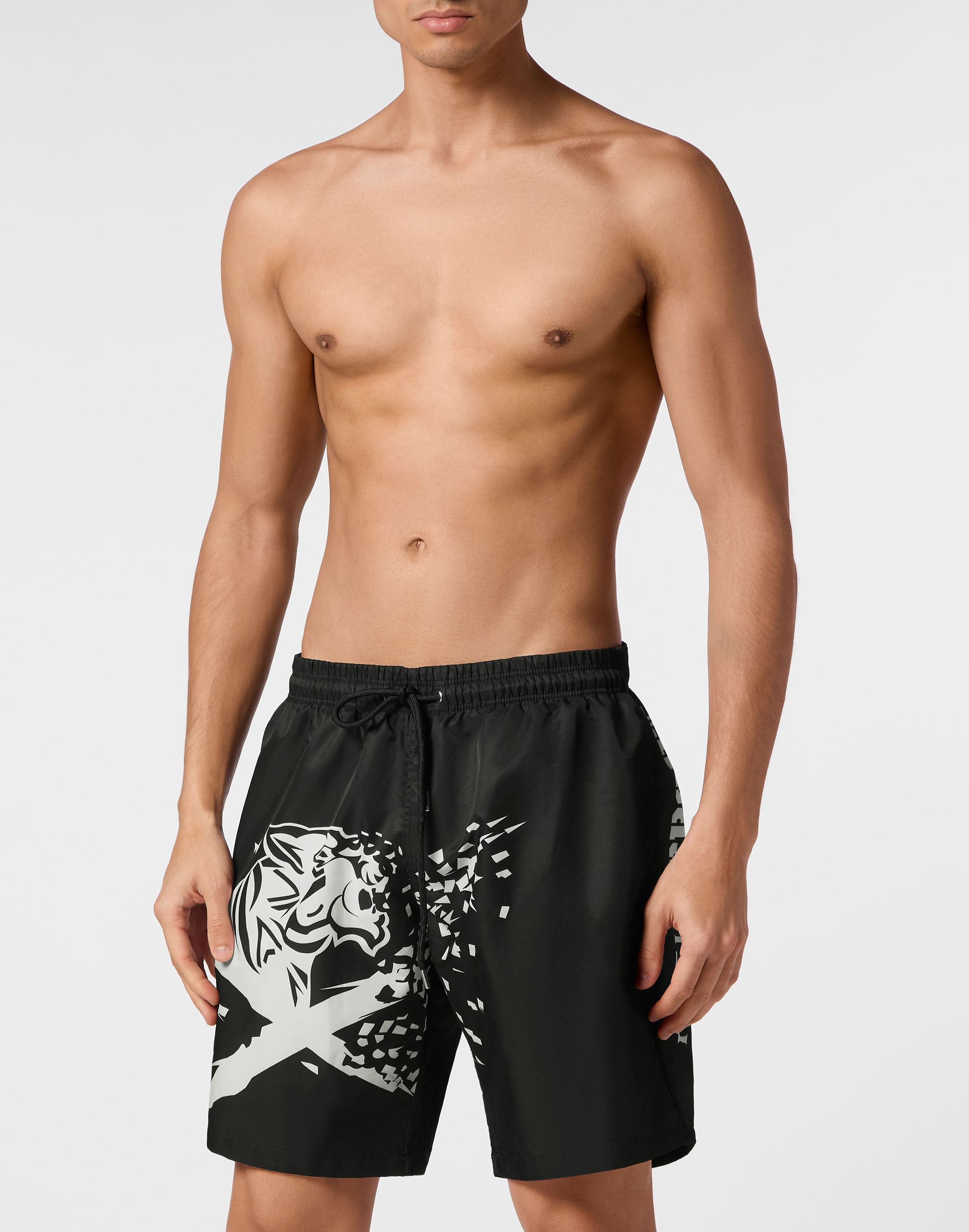 Badehose PLEIN SPORT "Badehose", Herren, Gr. XL, US-Größen, schwarz-weiß (0201, schwarz, weiß), Obermaterial: 100% Polyester, Badehosen Image
