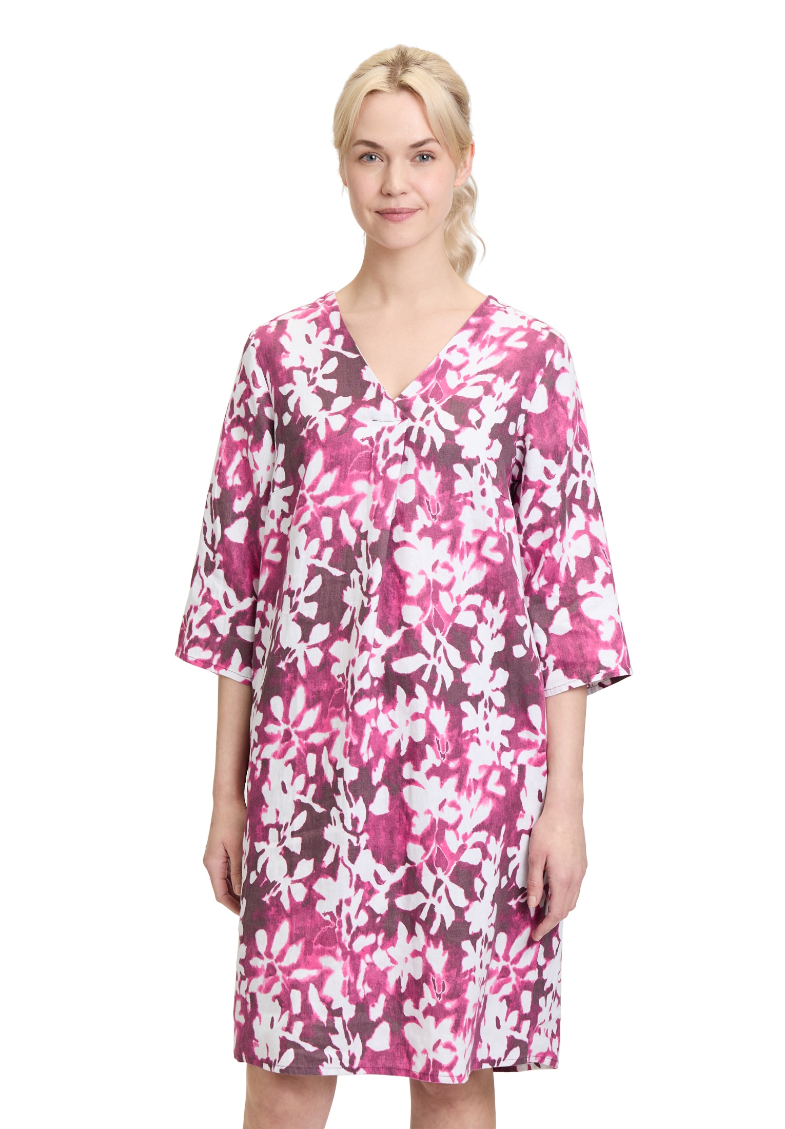 Sommerkleid CARTOON "Damen Sommerkleid mit Muster", Damen, Gr. 44, Normalgrößen, rosa (cream, rosé), Obermaterial: 100% Leinen., lässig geschnitten kurz, U-Boot-Ausschnitt, Kleider Image