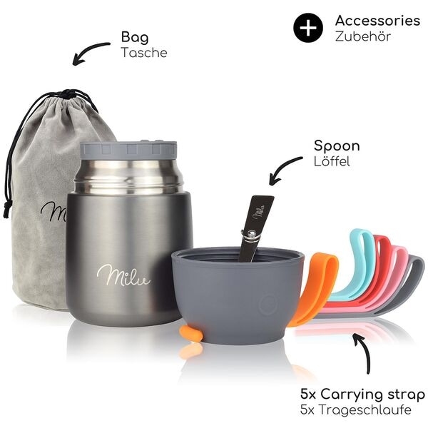Milu Isolier-Speisebehälter 0,45 l grau grau, 16 cm