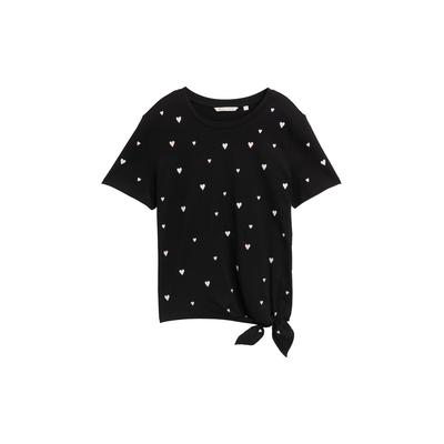 TOM TAILOR DENIM Damen T-Shirt mit Herz-Stickerei, schwarz, Gemustert, Gr. M Image