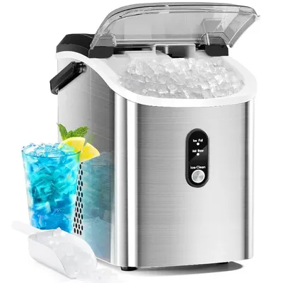 Countertop Ice Maker with Soft Chewable Ice, 34Lbs/24H, Pebble Portable Ice Machine with Ice Scoop,