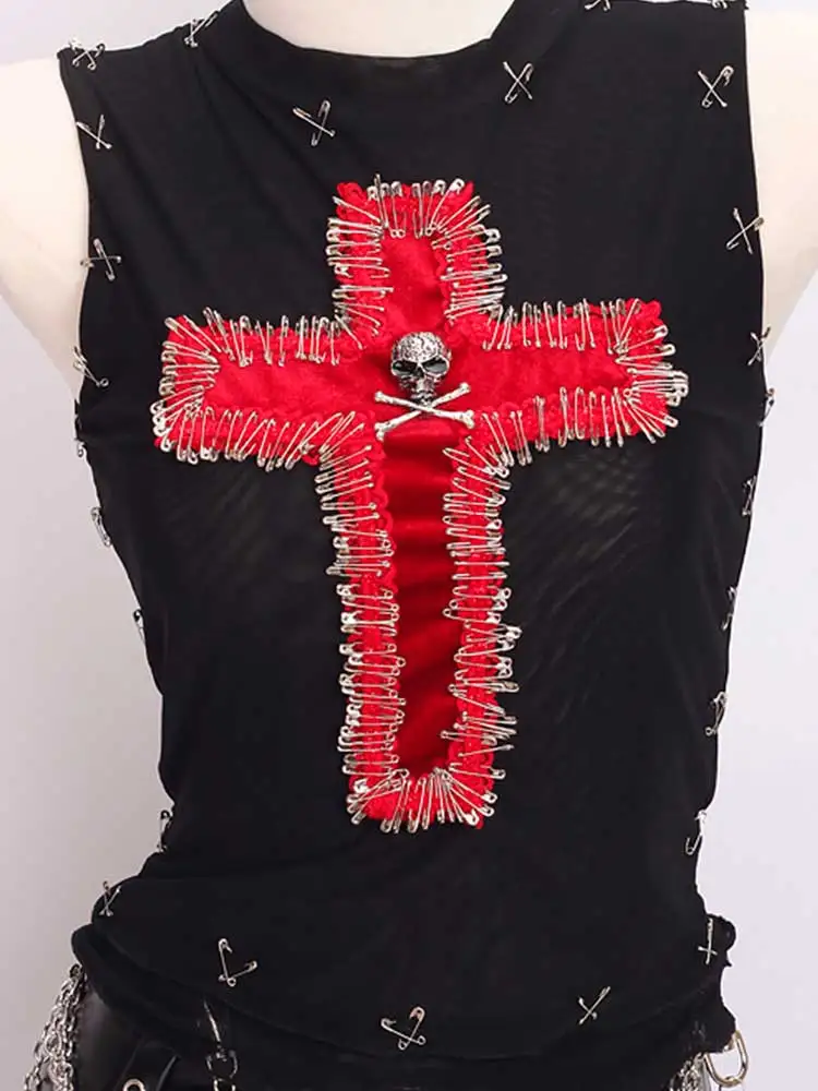 y2k crop top fashion bustier top tank tops Cross Tops e girl clothes vintage tops gothic clothes shirt