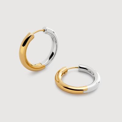 Gold Mixed Metal Click Medium Hoop Earrings