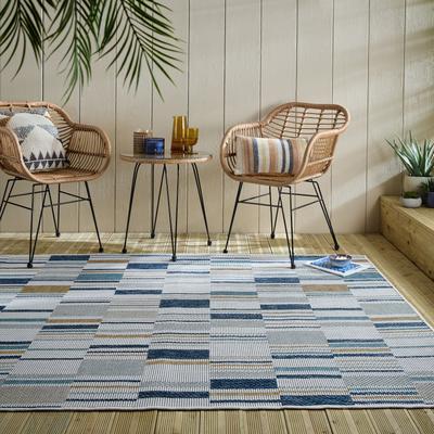 Teppich FLAIR RUGS "Rosco Geo", blau, B:120cm H:4mm L:170cm, Kunstfaser, Teppiche, Rosco Geometrischer Teppich für drinnen und draußen Image