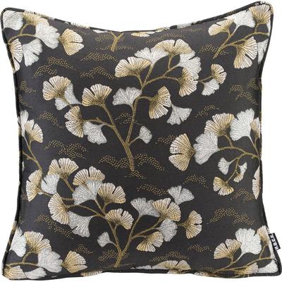 Dekokissen H.O.C.K. "Gingko", gold (schwarz, goldfarben, geblümt), B:45cm H:10cm L:45cm, Polyester, Dekokissen_Sitzkissen_Kissenhüllen, mit Gingko-Blättern, Kissenhülle mit Füllung, 1 Stück Image