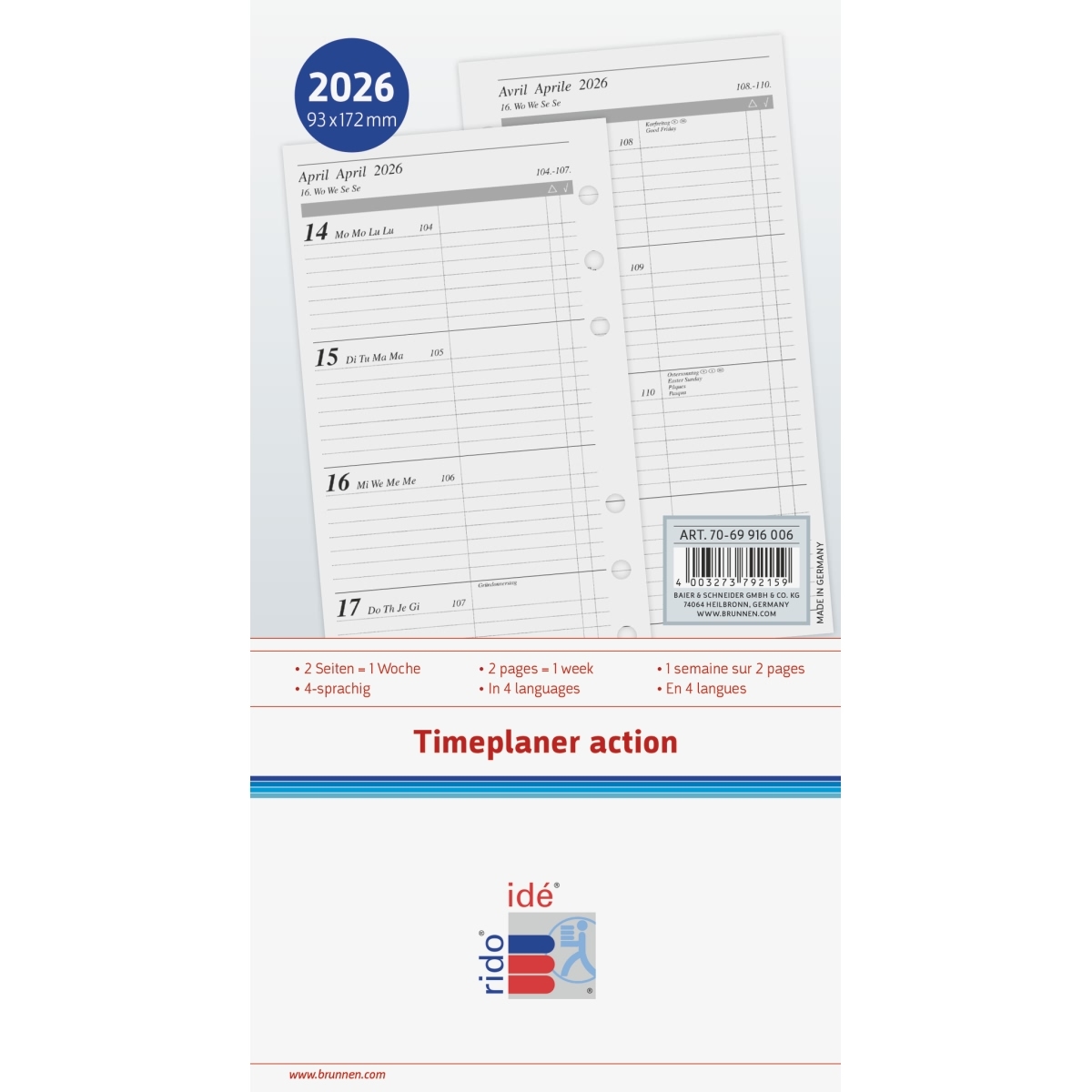 Rido Wochenkalendarium 1 Woche/2 Seiten 9,3x17,2 cm 2026. Image
