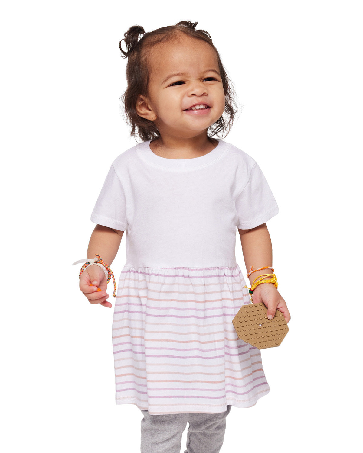 Rabbit Skins RS5330 Infant Fine Jersey Dress Top in White/Lilac Stripe size 24M | Cotton 5330
