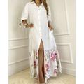 Femmes Robe Longue Maxi Robe Robe Chemise Robe Fleurie Robe Imprimée Mode Moderne Extérieur Quotidien Fête Coupe régulière Fleur Manche 3/4 Col de chemise Blanche Jaune Rose Claire Violet Été