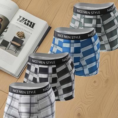 TEMU 4pcs Men's Breathable Boxer Briefs - Soft, Stretchy, Casual Striped Shorts Underwear For Sports & , Polyester Fabric, Fit, Everyday Underwear | Stylish Boxer Shorts | Polyester Image