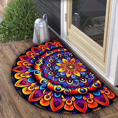 TEMU 1pc Bohemian Mandala Welcome Mat - Vibrant, Colorful Polyester Mat With Intricate Floral Patterns, Durable, Non-slip & Easy To Clean, Entryway, Kitchen, Bathroom - Decor Image